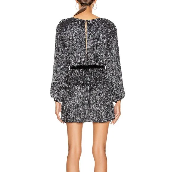 ✨ NWT Retrofête Emani Long Sleeve Sequin Mini Dress - Black/Silver (Size S) - Picture 2 of 15